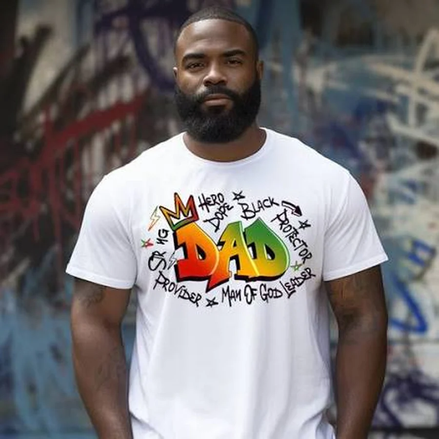 Custom premium DTF Dad graffiti design printed on a white T-shirt