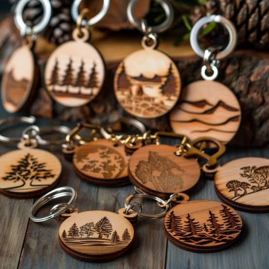 Custom round wooden laser-engraved keychains